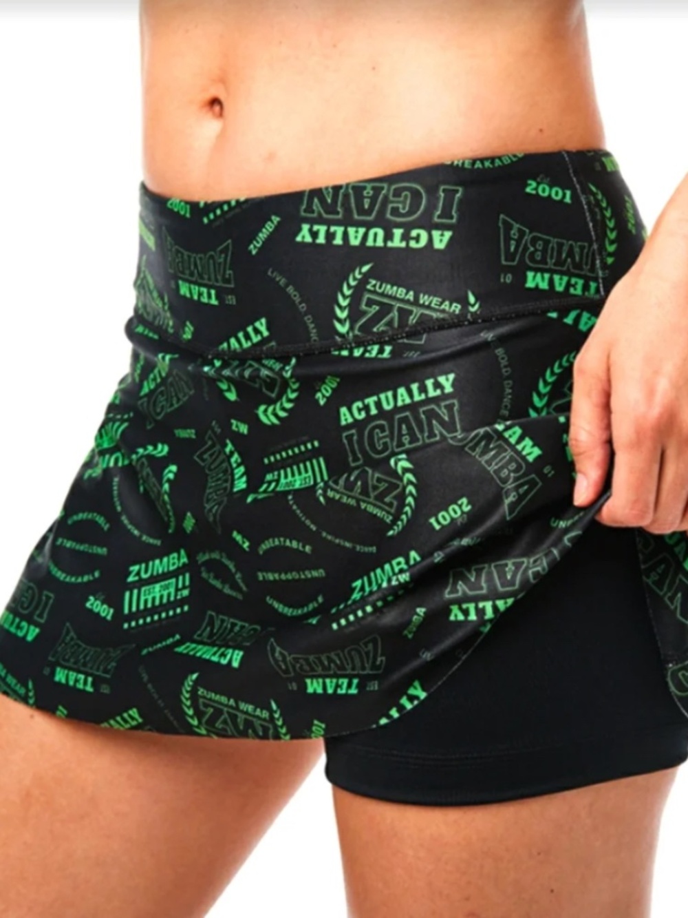 Team Zumba skirt Skort Green Black size Lovely, NWT